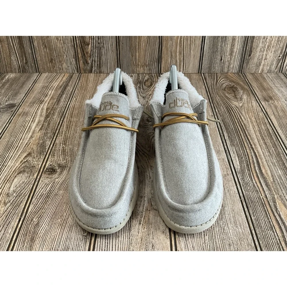 Hey Dude Wally Herringbone Grey Shoes Men's Slip on Loafers Size 8